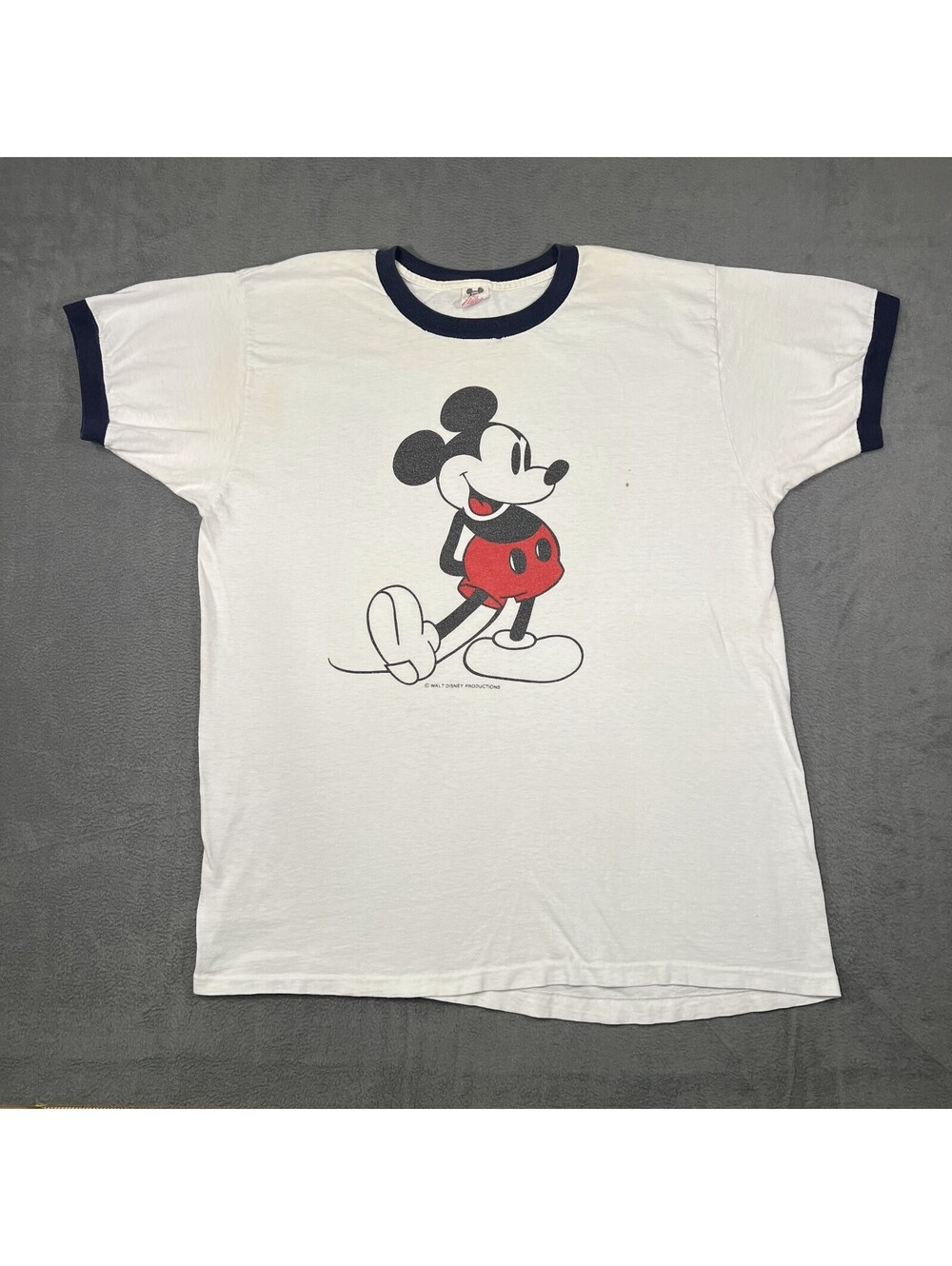 Vintage Walt Disney Productions T-Shirt White Men XL Ringer Mickey Mouse Graphic